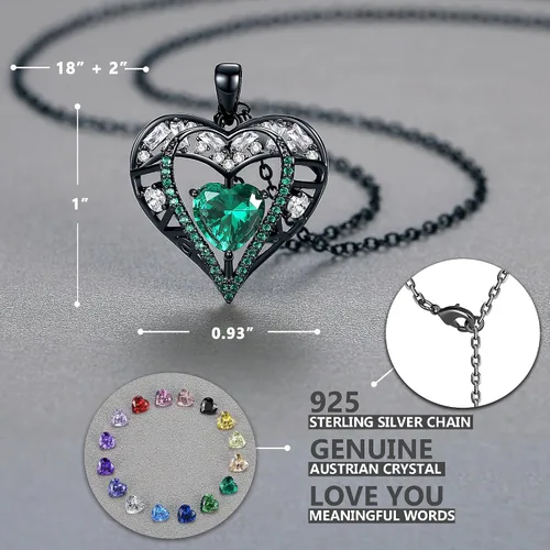 Vista 69 de Collar de cristal de 5 corazones, chapado en oro rosa de 18 quilates, colgante con cadena de plata de ley 925 de 18 + 2 pulgadas, joyería de piedra