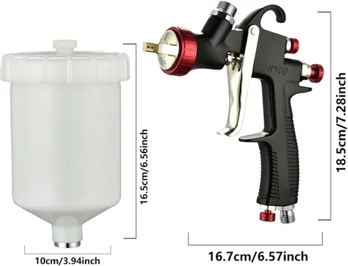 Vista 3 de R500 LVLP - Pistola de pintura de coche de 0.051 in con regulador de aire y separador de aceite de agua, taza de mezcla de pintura y adaptador