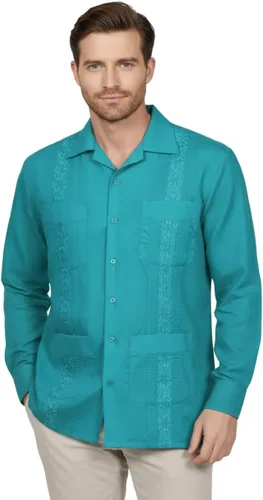 Vista 19 de NE PEOPLE Camisa de manga larga bordada con botones de guayabera cubana para hombre (S-4XL)