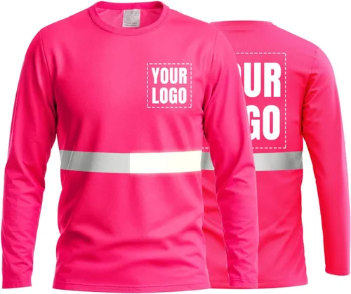 Vista 25 de La alta visibilidad reflexiva de las camisetas de la seguridad del logotipo de encargo Hola Vis de Verde neón - Estilo 8