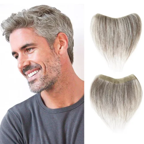 Vista 10 de Extensión frontal de cabello rubio claro para hombres, extensión de cabello lacio con pérdida de línea de cabello humano con cinta adhesiva
