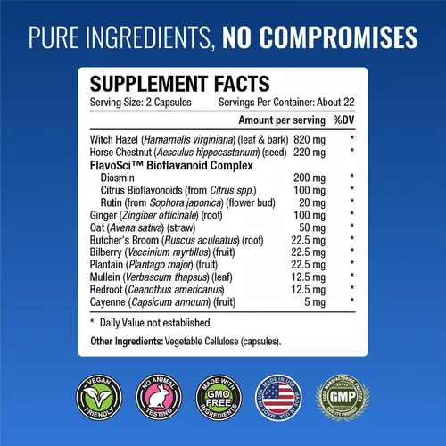 Vista 6 de Approved Science TestiCare - Soporte testicular para venas - Castaño de Indias, Hamamelis - 1 botella - 45 cápsulas - Vegano
