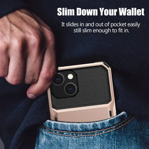 Vista 191 de Nvollnoe - Funda para iPhone 14 con tarjetero [tienda de 5 tarjetas] Negro - Almacenamiento más grande