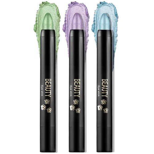 Vista 16 de Boobeen Sombra de ojos en barra impermeable con lápiz de sombra de ojos en crema brillante, kit de maquillaje de ojos con purpurina fácil de usar
