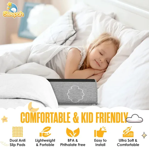 Vista 7 de Sleepah Paquete de 3 rieles de cama para niños pequeños, protector de parachoques de espuma viscoelástica con almohadillas antideslizantes dobles