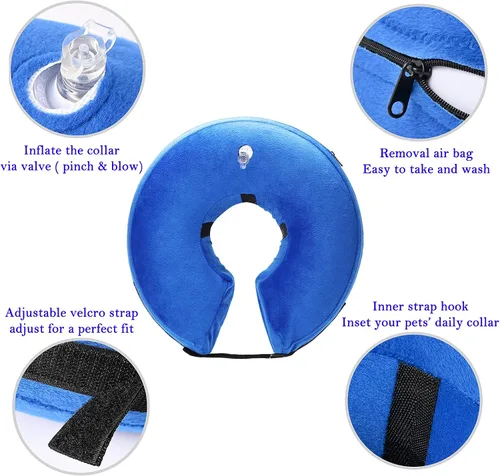 Vista 3 de Collar Inflable para Perros, Cono Suave para Perros Después de Cirugía, Collares Donut E Ajustables Inflables para Perros y Gatos Pequeños, Medianos