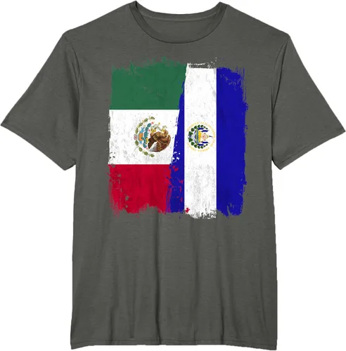 Vista 7 de Camiseta con la bandera mexicana de El Salvador con la mitad de la bandera mexicana de El Salvador