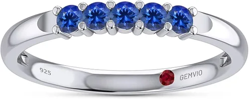 Vista 3 de GEMVIO Colección de anillo de cinco piedras, anillo de compromiso con piedras preciosas de corte redondo en oro de 14 quilates sobre plata de ley