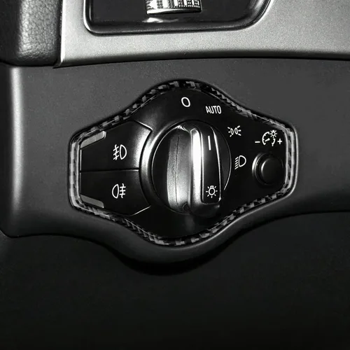 Vista 5 de Fibra de carbono, para Audi Q5/A4/A5 2009-2016, cubierta de marco de botón para faros de automóvil, accesorios interiores, color negro
