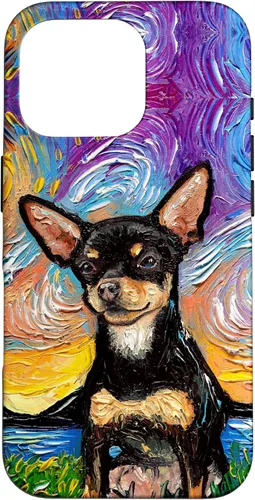 Vista 20 de Negro y bronceado liso Chihuahua Starry Night Dog ilustraciones caso para iPhone 17