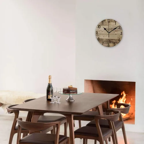 Vista 4 de Reloj de pared redondo de estilo de madera decorativo de 12 pulgadas, silencioso, sin tictac, funciona con pilas, para decoración del hogar