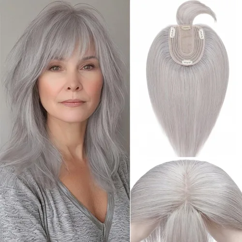 Vista 111 de Rich Choices Pelucas con topper de cabello para mujeres, cabello humano real 100% Remy, sin flequillo, para mujeres con adelgazamiento en la parte