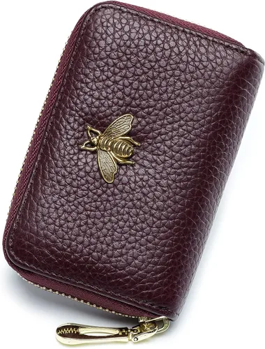 Vista 19 de imeetu Soporte para tarjetas de crédito RFID, cartera pequeña de cuero con cremallera para mujer