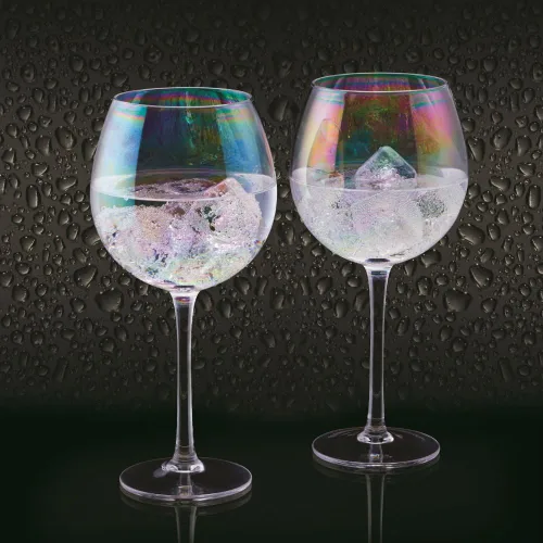 Vista 9 de BarCraft Gafas de ginebra iridiscentes Rainbow-Pearl, juego de 2 vasos de globo, 16.9 fl oz, en caja de regalo