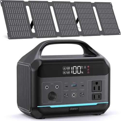 Vista 8 de DaranEner central eléctrica portátil 300W, generador solar 192Wh LiFePO4 Negro oscuro