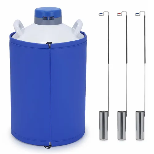 Vista 7 de Generic Contenedor de nitrógeno líquido de aleación de aluminio 20L con 3 botes y bolsa de transporte LN2 Dewar criogénico para la preservación