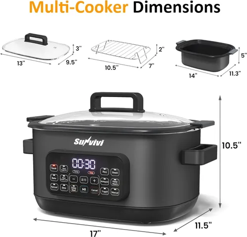 Vista 7 de Sunvivi Cocina múltiple 12 en 1, olla de cocción lenta programable de 6.5 cuartos de galón con temporizador y control de temperatura, ajuste