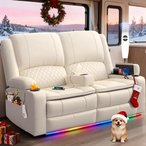 Vista 43 de Sofá reclinable de 3 plazas, sofá reclinable con consola elevable (tela, azul) Reclining Sofa with USB Removable Armrest, RV Sofa with Cup Holder