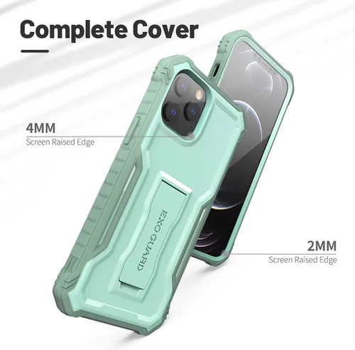 Vista 3 de ExoGuard Compatible con iPhone 12 Pro Max, funda de goma a prueba de golpes de cuerpo completo, protector de pantalla integrado con soporte