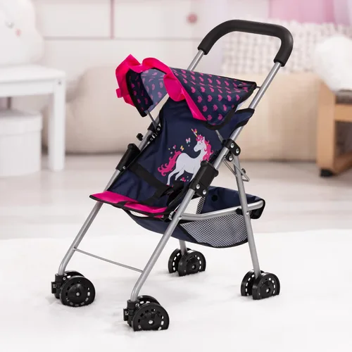 Vista 4 de Bayer - Cochecito de muñeca para muñecas de 18 pulgadas, plegable con diseño de unicornio Features a sturdy aluminum frame, smooth swivel wheels