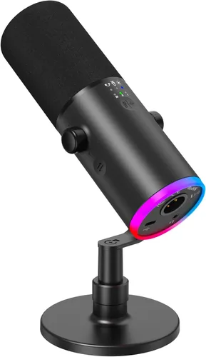Vista 10 de TONOR Micrófono dinámico para juegos, transmisión de micrófono XLR/USB, cancelación de ruido AI, RGB controlable, Tap Mute, conector