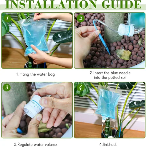 Vista 4 de Norme Juego de 6 piezas de riego por goteo para plantas, bolsa de agua de goteo de 500 ml (16.9 fl oz), regador de plantas con estacas de varilla