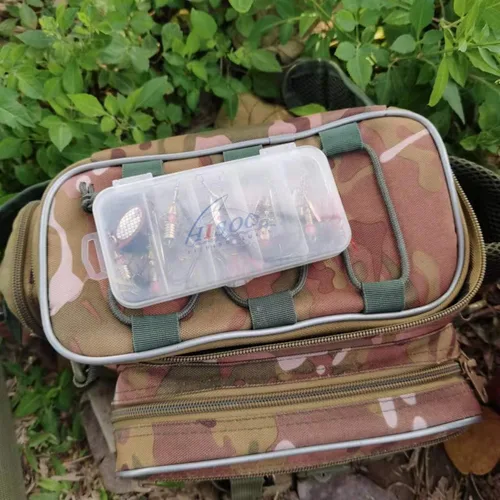 Vista 7 de 10 unidades de Señuelos de pesca Spinnerbait, kit de cebos de metal duro para róbalo, trucha, salmón, con cajas de anzuelos