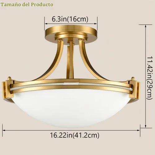 Vista 7 de SAMTEEN Moderna lámpara de techo semiempotrada de latón con 3 luces de mediados de siglo, luz de montaje empotrado dorada de vidrio de leche