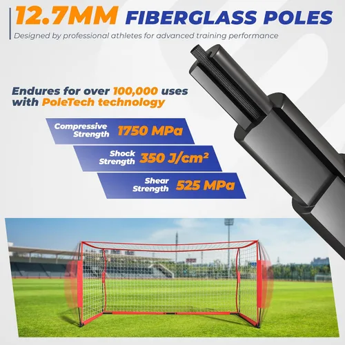 Vista 5 de Portería de fútbol, portería de fútbol de 12 x 6 pies para patio trasero, red de fútbol portátil para entrenamiento de práctica al aire libre