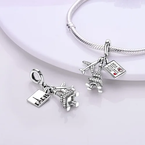 Vista 5 de Parmuz 925 Sterling Silver Charm for Bracelets Dog Evil Eye Travel Love Mom Dangle Charms for European Bracelets Necklace Pendant Beads Jewelry Gift