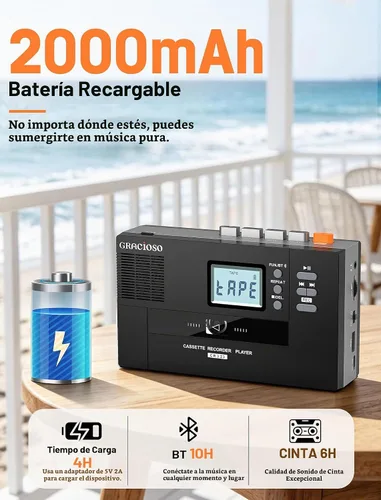Vista 5 de Gracioso Convertidor de casete Bluetooth a MP3 con batería de 2000 mAH Transmisor y receptor Bluetooth Reproductor de cinta de casete con altavoz