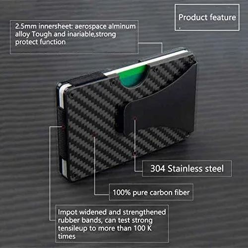 Vista 4 de Tovip Cartera minimalista de fibra de carbono con bloqueo RFID, tarjetero para tarjetas de crédito, para hombres, mujeres, hombres y mujeres, 1 ud