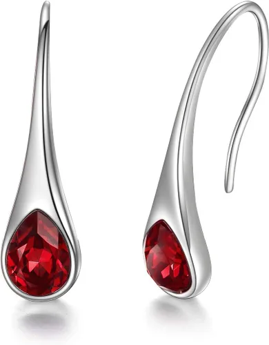 Vista 16 de Pendientes de gancho modernos pequeños de plata de ley 925 con forma de pera y cristales de Austria