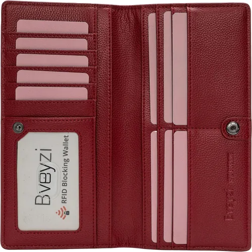 Vista 20 de Bveyzi Portamonedas de Cuero Ultra Delgadas y Finas con Bloqueo RFID para Tarjetas de Crédito, Billetera Plegable Bifold Tipo Clutch para Mujeres