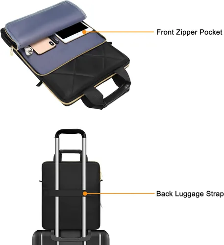 Vista 5 de MOSISO Vertical Laptop Bag, Computer Bags Rhombus Quilted Laptop Shoulder Bag with Trolley Sleeve&Pocket&Handle