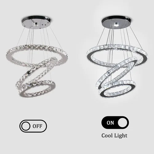 Vista 3 de Lámparas de araña LED de cristal modernas, lámparas colgantes con anillos (blanco frío 30/40/50 cm)