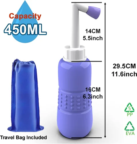 Vista 5 de Bidé portátil para inodoro de 15.2 fl oz para cuidado posparto, botella perineal El bidé de viaje original con tapa de sellado de agua, bolsa