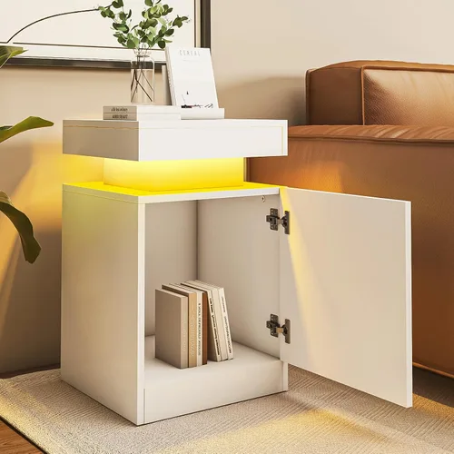 Vista 7 de oneinmil Nightstand Set of 2 with LED Lights, Night Stand with Storage Cabinet for Bedroom, Bedside Table with LED, White Blanco
