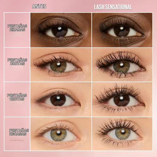 Vista 3 de Maybelline Lash Sensational - Máscara lavable, alargadora y voluminizadora para un efecto de abanico completo, negro más negro, 1 unidad Blackest