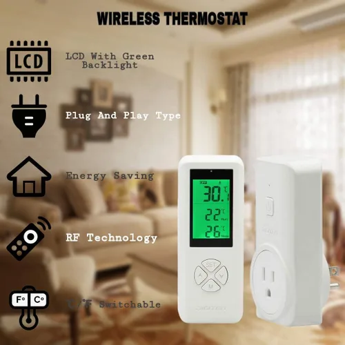 Vista 4 de DIGITEN Termostato inalámbrico enchufable, controlador de temperatura digital, termostato programable con sensor de temperatura integrado, control