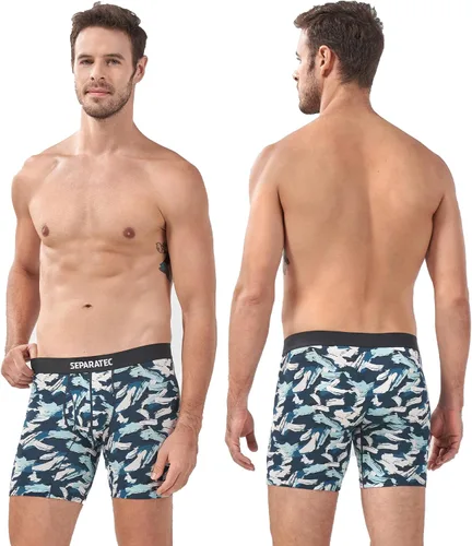 Vista 2 de Separatec Ropa interior para hombre con bolsa de bola, cómoda, fresca y fresca, de rayón de bambú, para hombre, estampado elegante, paquete de 3
