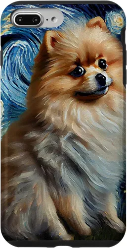 Vista 12 de iPhone 16 Starry Night Famous Painting Style Pomeranian Case