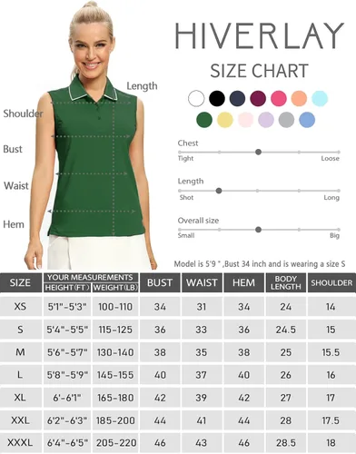Vista 6 de Camisetas tipo polo para mujer, sin mangas, para golf, tenis, UPF 50+, ligeras