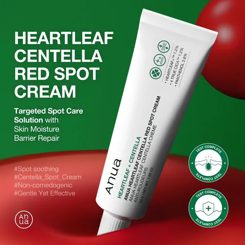Vista 2 de Crema para manchas rojas Anua Heartleaf Centella, hidratante facial para alivio de la piel, Niacinamida, Centella, Pantenol, tratamiento localizado