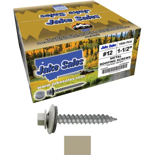 Vista 173 de 12 tornillos para techos de metal gris ABC de 1-1/2 pulgadas, cabezal de arandela hexagonal, arranque automático/roscado, arandela EPDM. 1 bolsa