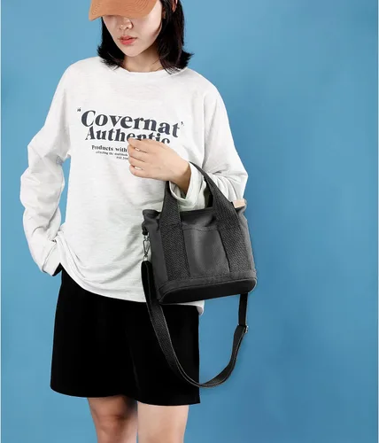 Vista 2 de Pequeña y bonita bolsa de lona con bolsillos para mujer, mini bolso cruzado casual al hombro, bolso de mensajero, bolso de mano de trabajo