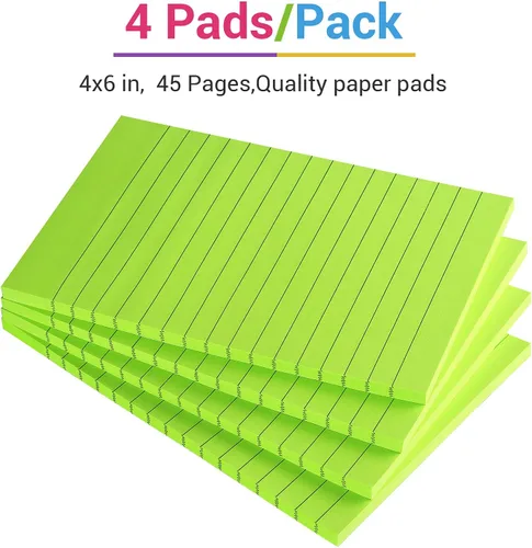 Vista 3 de Tamak Notas adhesivas forradas de 4 x 6 pulgadas, con rayas brillantes, almohadillas adhesivas fuertes, 4 blocs por paquete, 45 hojas/bloc (verde)