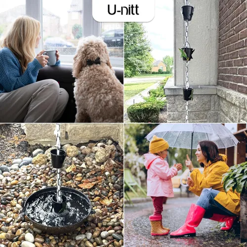 Vista 9 de U-nitt Cadena de lluvia para recolección de agua para canalones, recolector de agua de lluvia y desviador, cadenas de 8.5 pies para jardín exterior