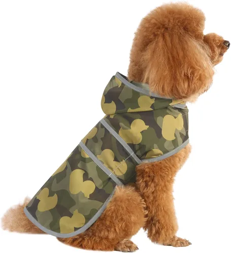 Vista 20 de Impermeable para perros pequeños y cachorros, chaqueta impermeable con capucha con tiras reflectantes, agujero para la correa y poncho de ajuste