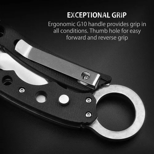 Vista 3 de Cuchillo de bolsillo NedFoss, cuchillo plegable EDC con clip, mango G10, bloqueo de botón, cuchillos compactos y geniales para el uso diario